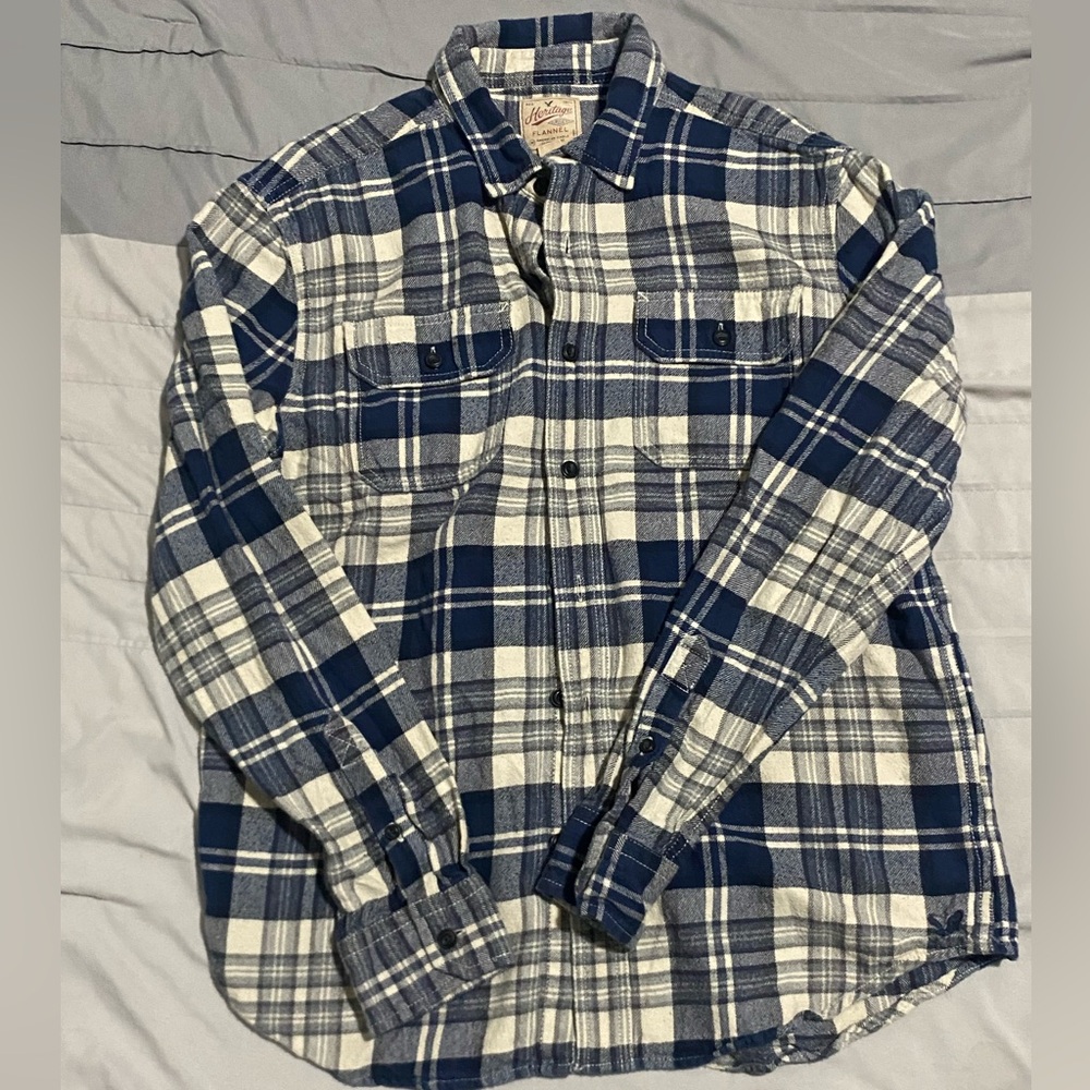 Blue and white plaid flannel American Eagle